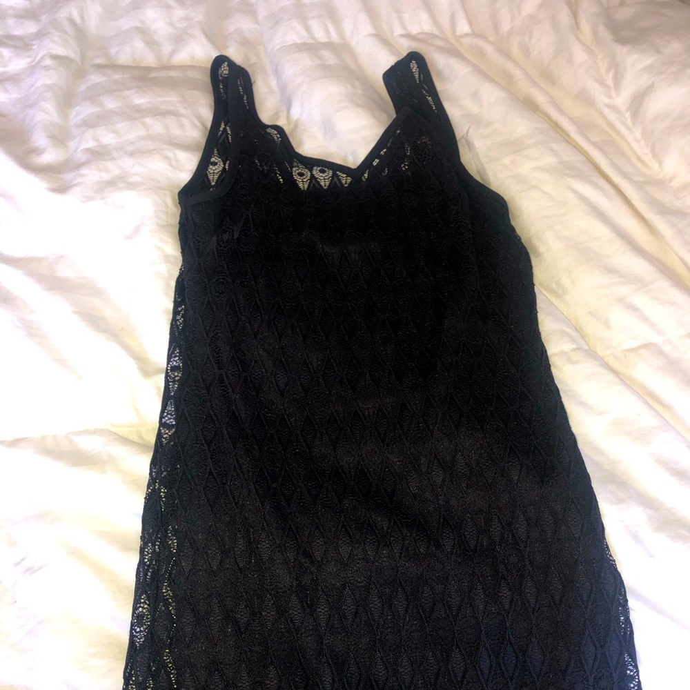 Aqua Girls Large black lace dress tank cut